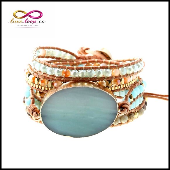 Handmade Natural Stone Crystal Leather Bead Wrap Bracelet Collection